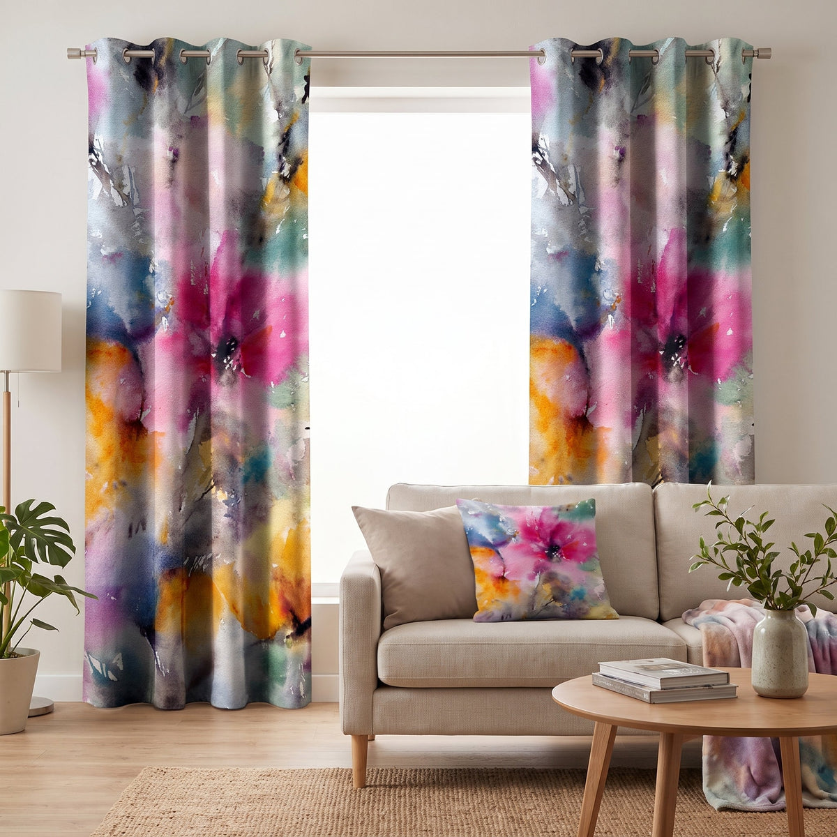 Sunlit Bloom — printed curtain pair — Karen Fabrics Bohemian collection