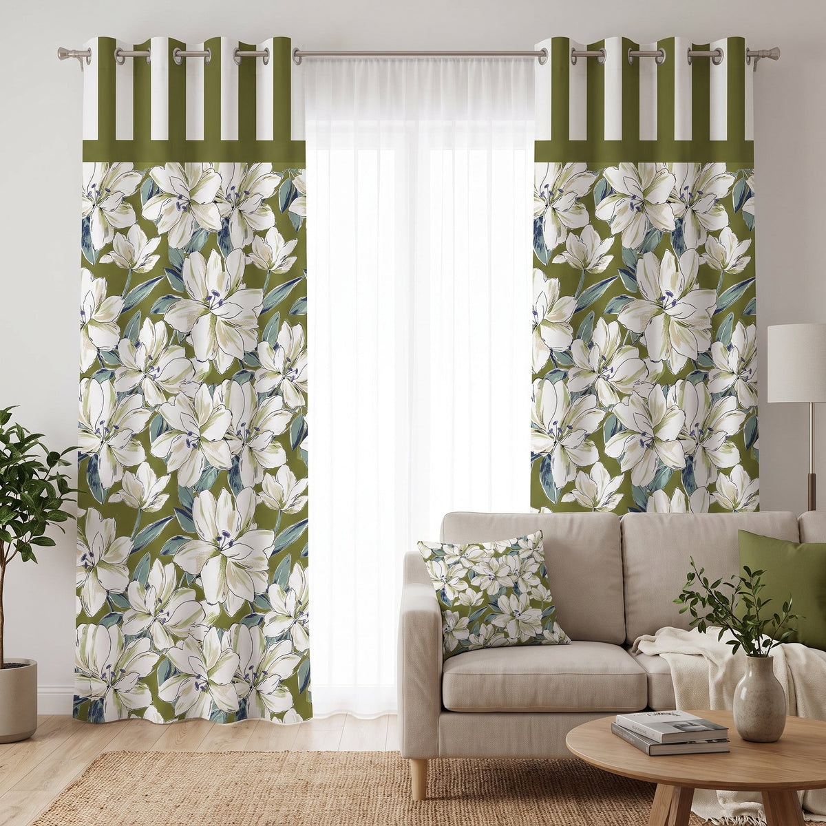 Olive Lily — printed curtain pair — Karen Fabrics Classic collection