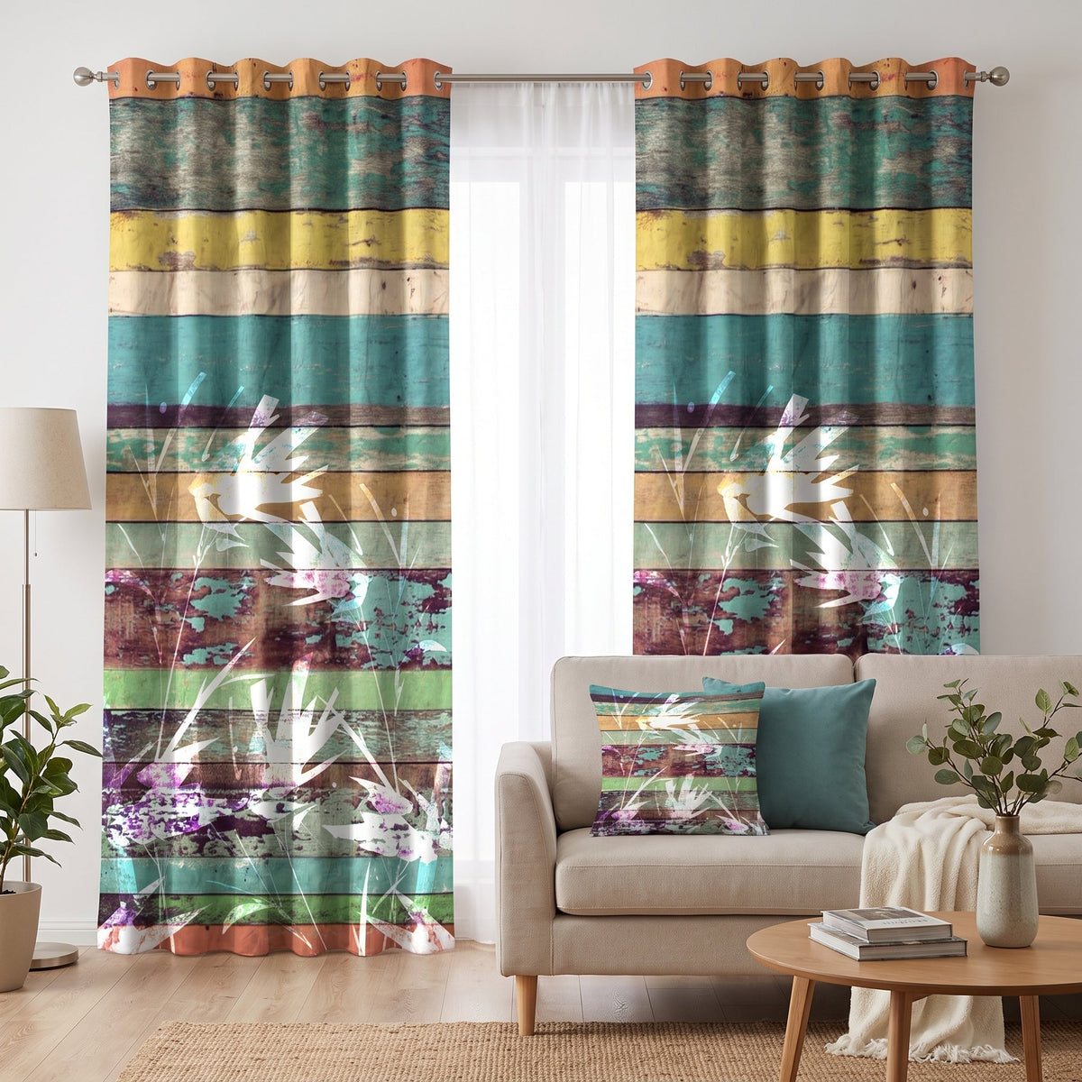 Driftwood Flora — printed curtain pair — Karen Fabrics Vintage collection