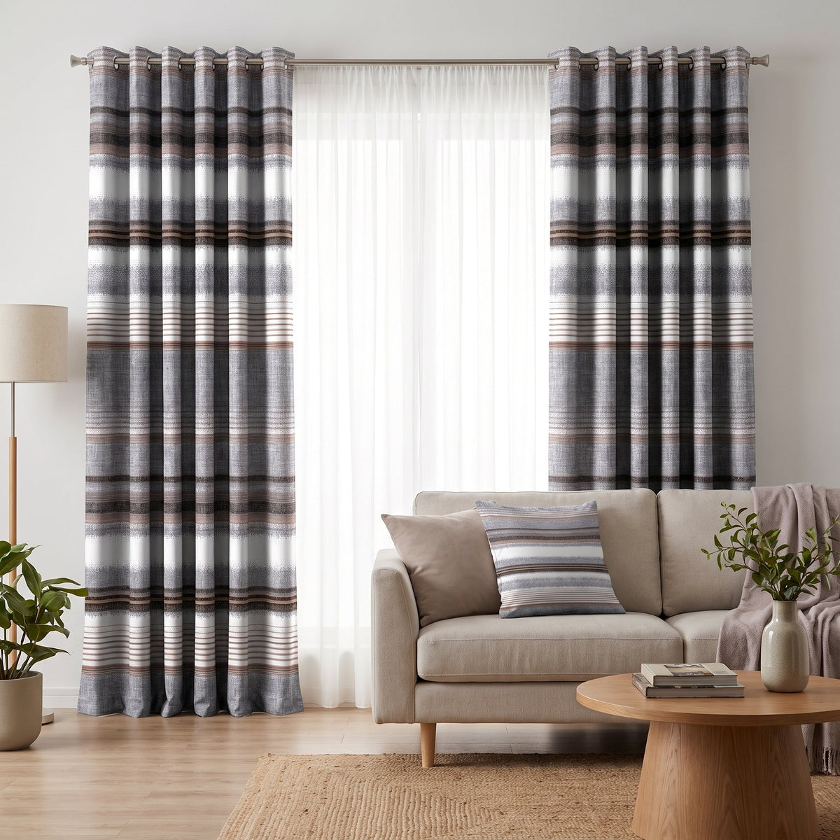 Silver Shore — printed curtain pair — Karen Fabrics Modern collection