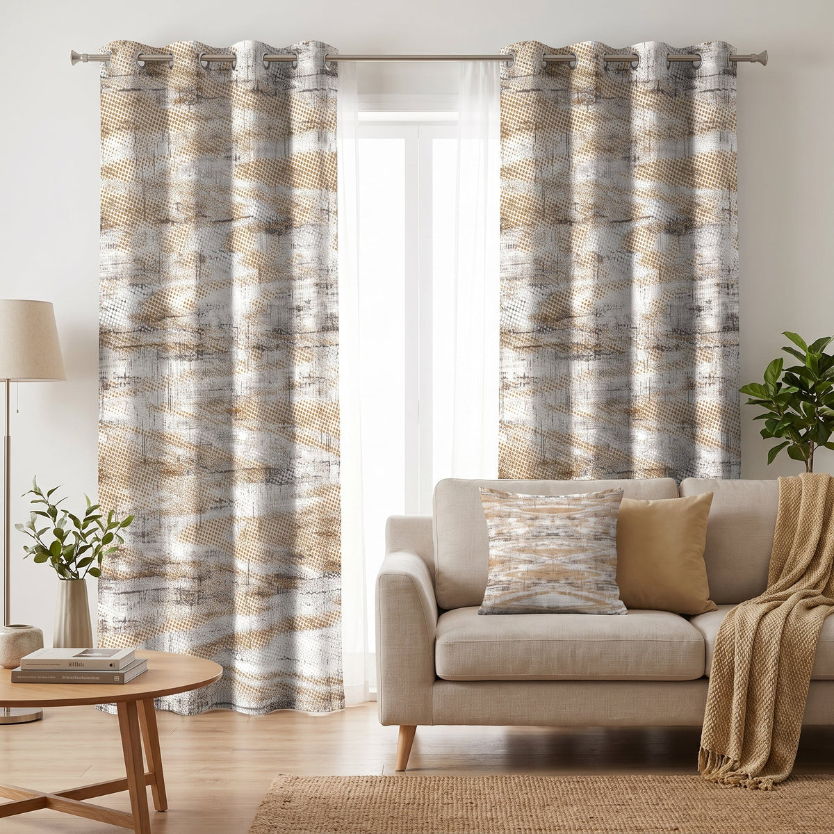 Golden Current — printed curtain pair — Karen Fabrics Modern collection