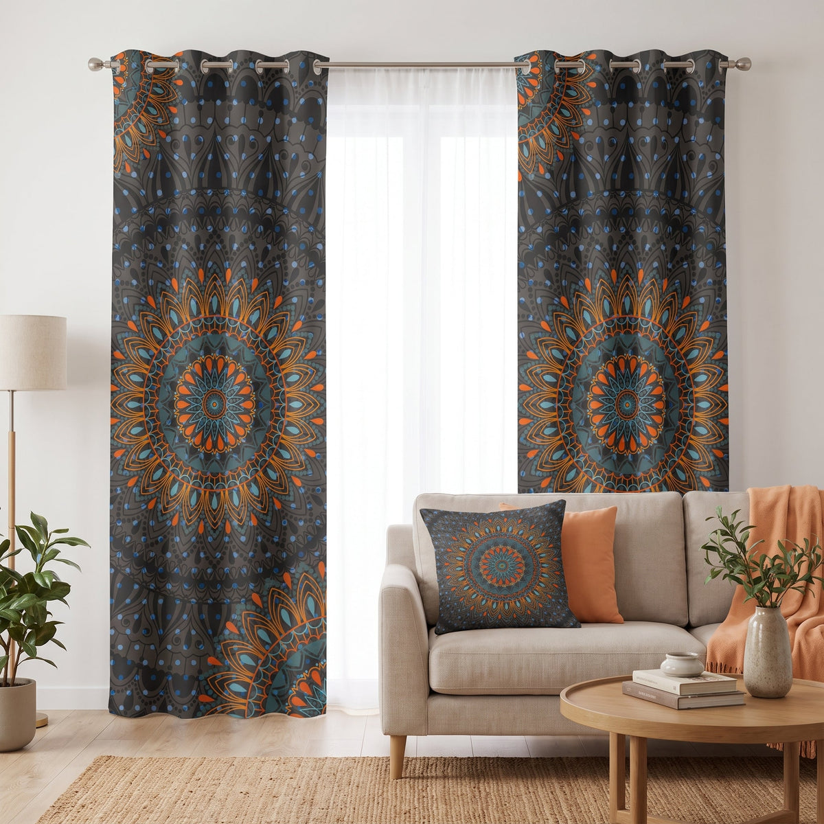 Ember Mandala — printed curtain pair — Karen Fabrics Bohemian collection