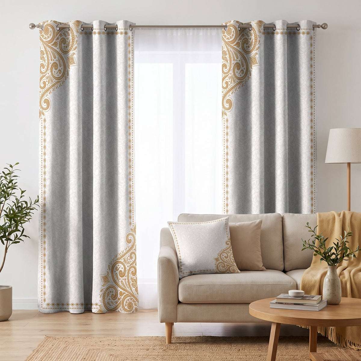 Golden Flourish — printed curtain pair — Karen Fabrics Classic collection