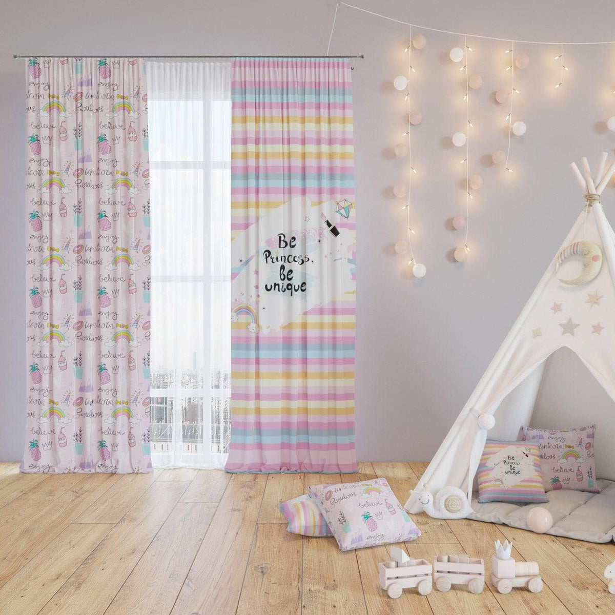Pastel Princess — printed curtain pair — Karen Fabrics