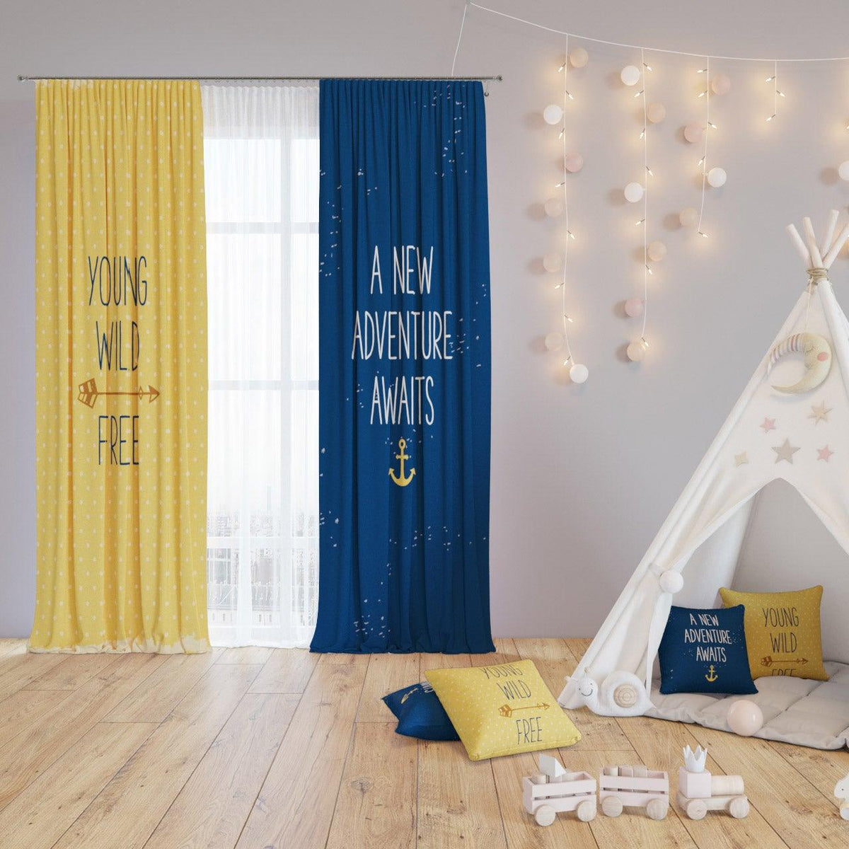 Sea Adventure Yellow — printed curtain pair — Karen Fabrics