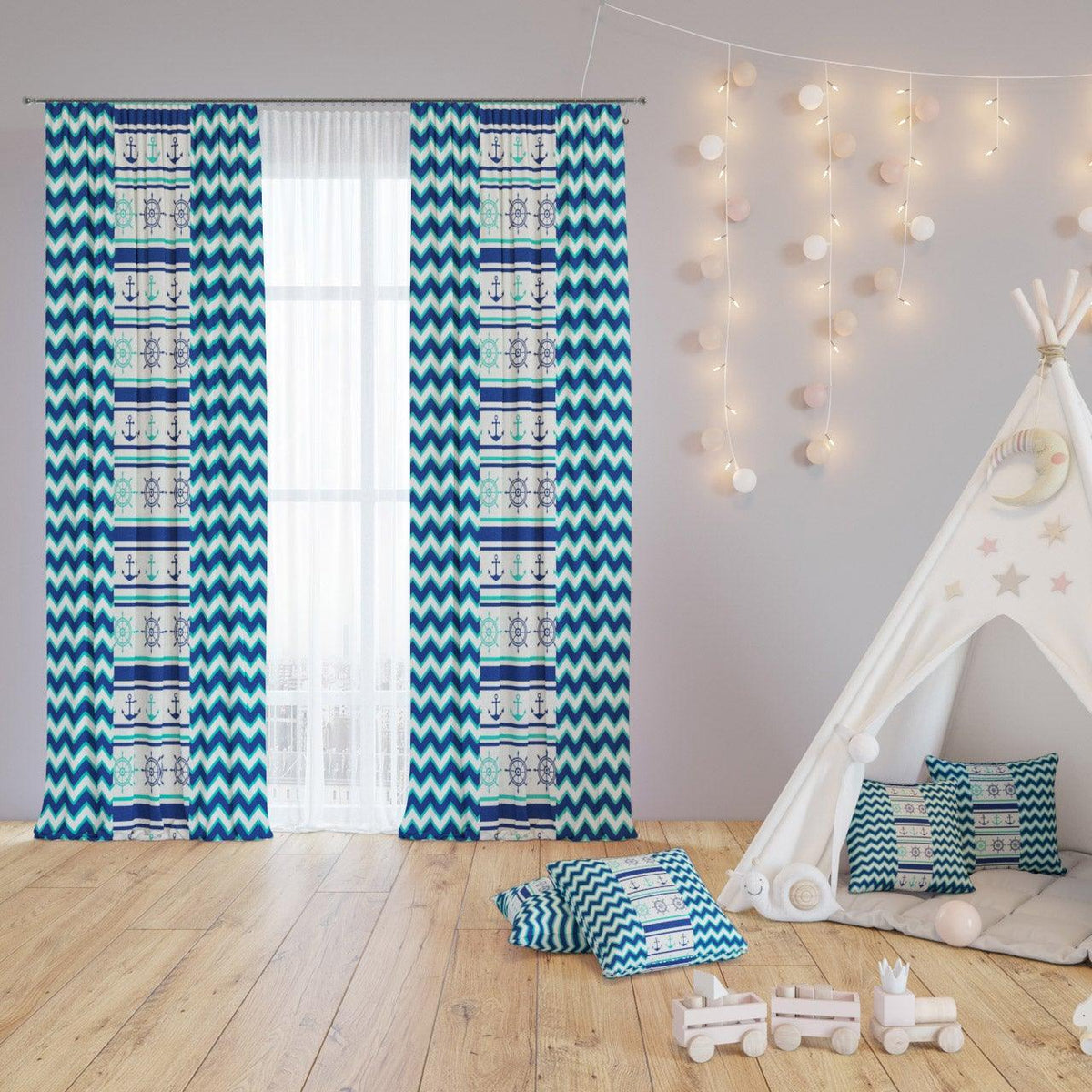 Coastal Zigzag — printed curtain pair — Karen Fabrics