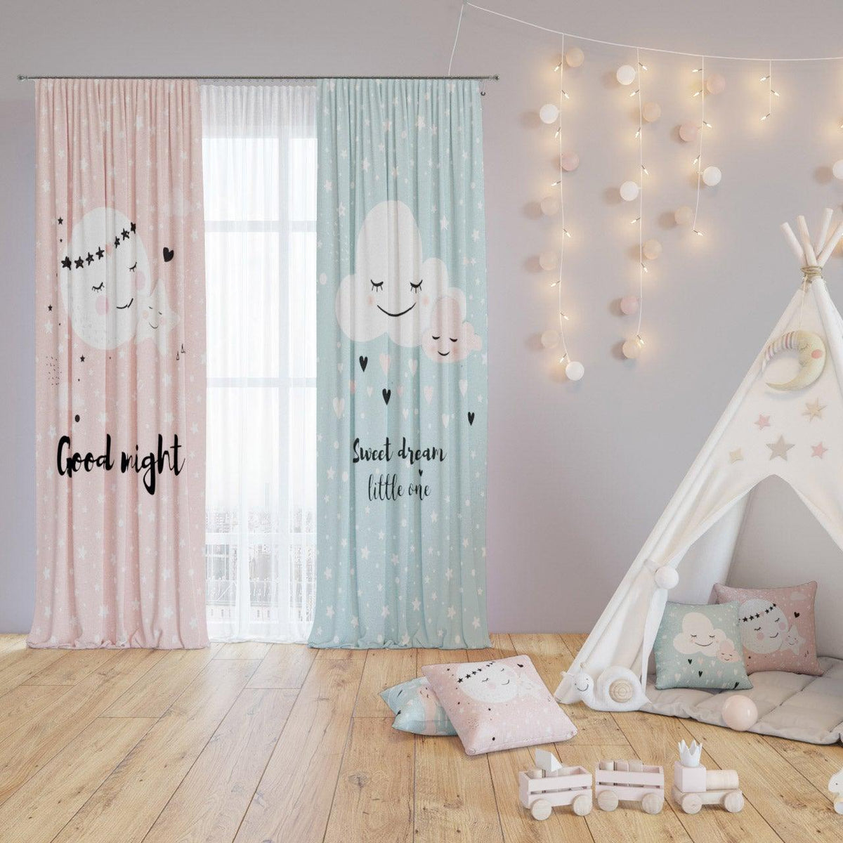 Sweet Dreams Pastel — printed curtain pair — Karen Fabrics