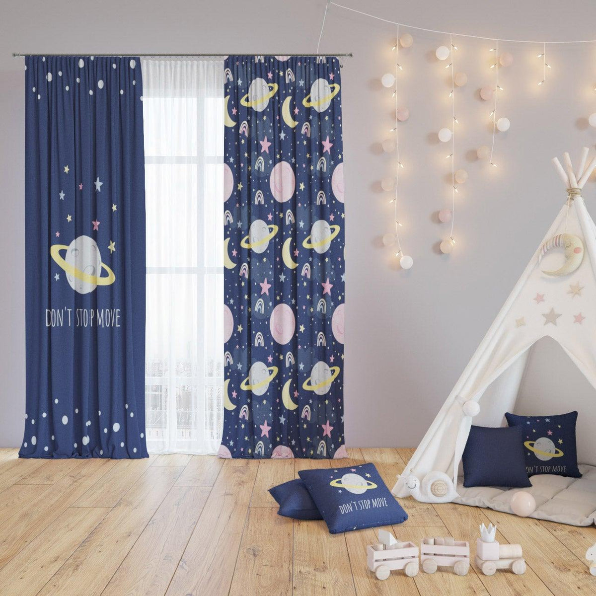 Little Universe — printed curtain pair — Karen Fabrics