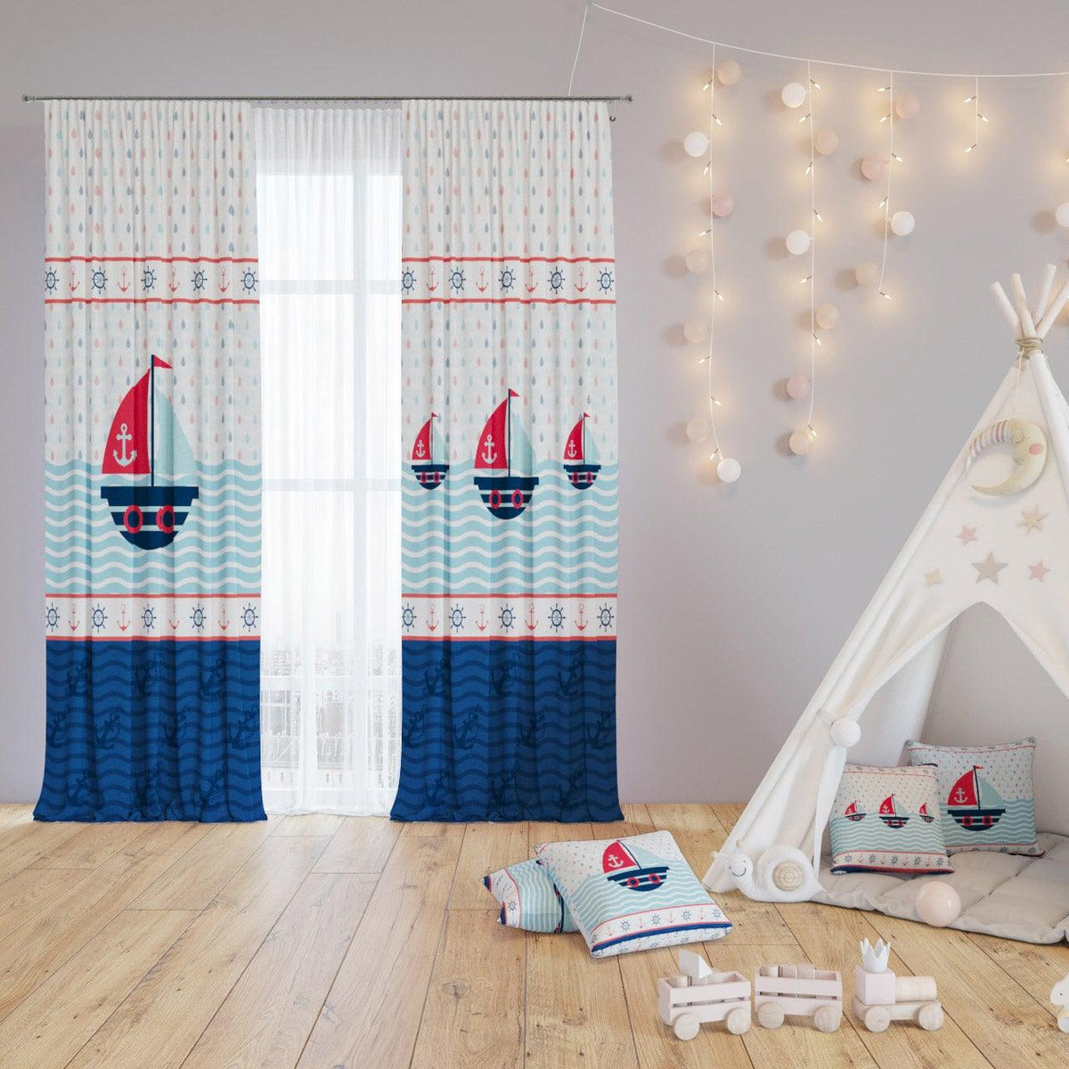 Little Navigator — printed curtain pair — Karen Fabrics