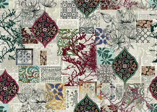 Moroccan Cabinet, colourway No. 2 — the printed pattern, one repeat — Karen Fabrics