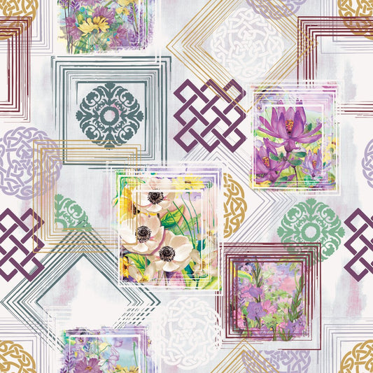 Knotted Frames, colourway No. 2 — the printed pattern, one repeat — Karen Fabrics
