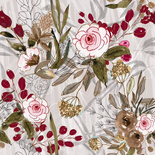 Line Roses, colourway No. 2 — the printed pattern, one repeat — Karen Fabrics