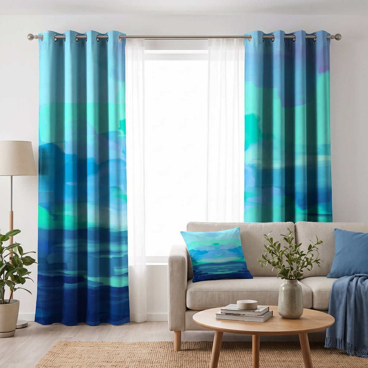 Tide & Sky — printed curtain pair — Karen Fabrics Coastal collection