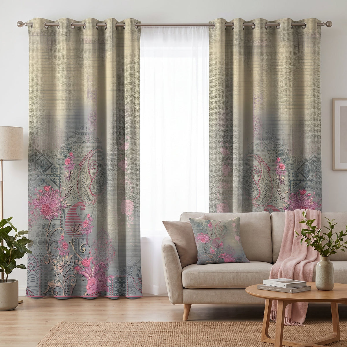 Rose Filigree — printed curtain pair — Karen Fabrics Vintage collection
