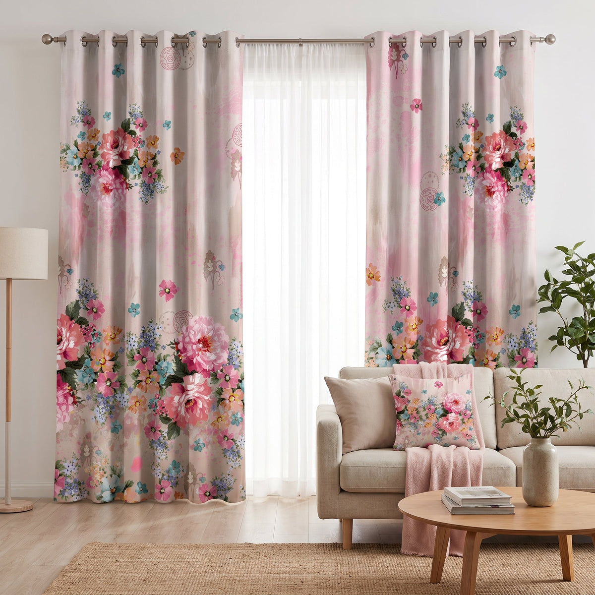 Country Rose — printed curtain pair — Karen Fabrics Vintage collection