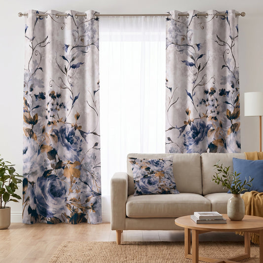 Porcelain Rose — printed curtain pair — Karen Fabrics Vintage collection