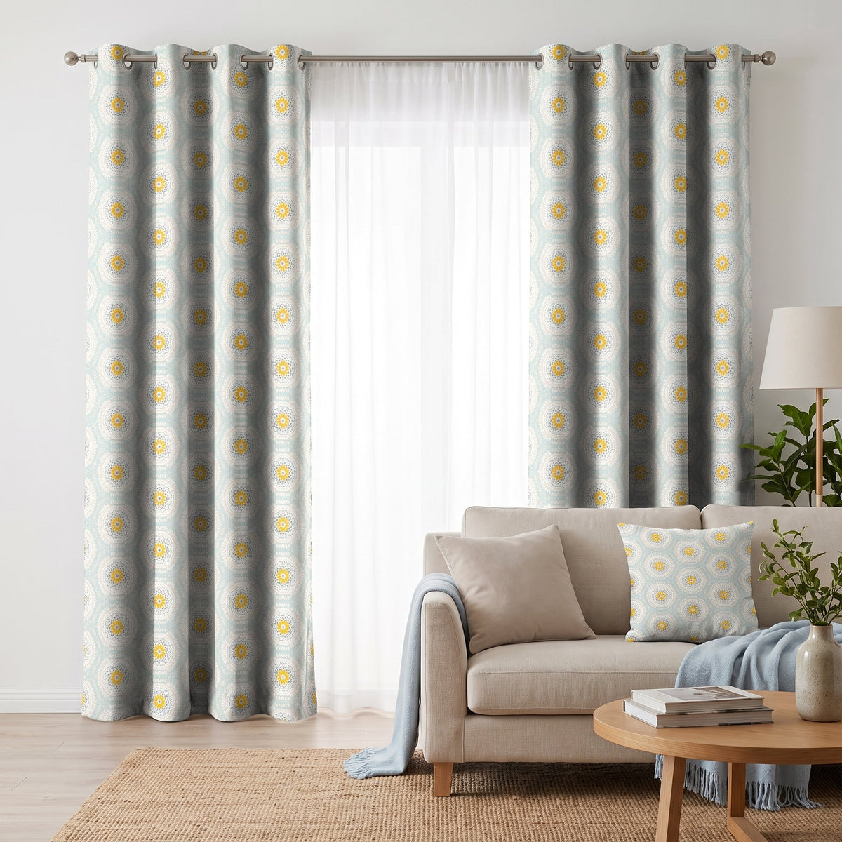 Chamomile Breeze — printed curtain pair — Karen Fabrics Bohemian collection
