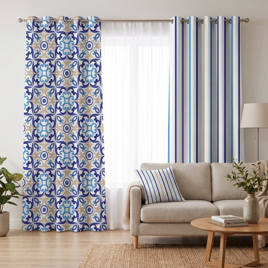 Porto Harbor — printed curtain pair — Karen Fabrics Coastal collection