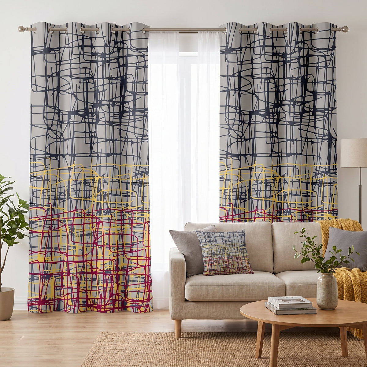City Grid — printed curtain pair — Karen Fabrics Modern collection