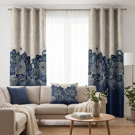 Marine Bloom — printed curtain pair — Karen Fabrics Coastal collection
