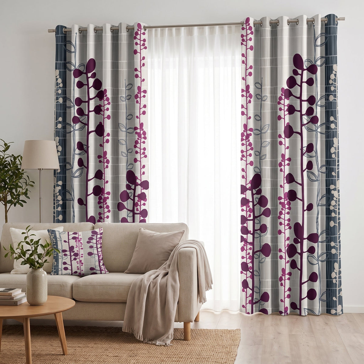 Dusk Stems — printed curtain pair — Karen Fabrics Modern collection