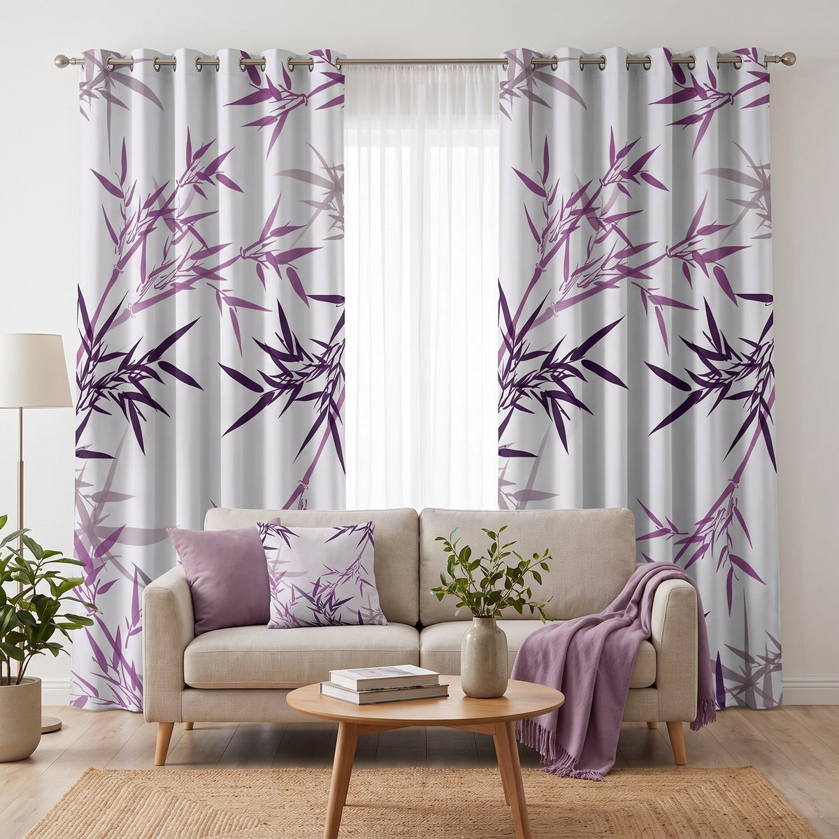 Lavender Bamboo — printed curtain pair — Karen Fabrics Oriental collection