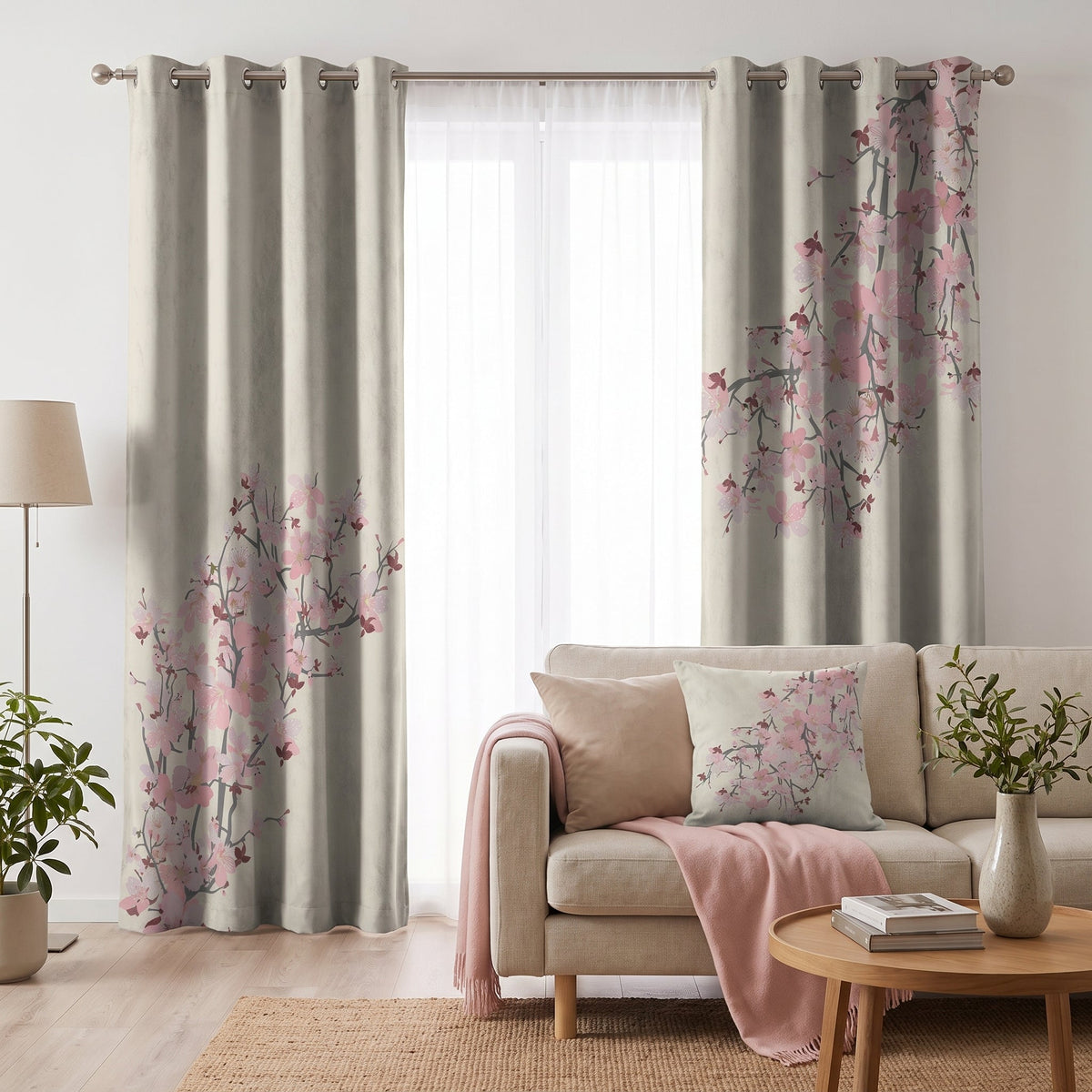 Cherry Blossom — printed curtain pair — Karen Fabrics Modern collection