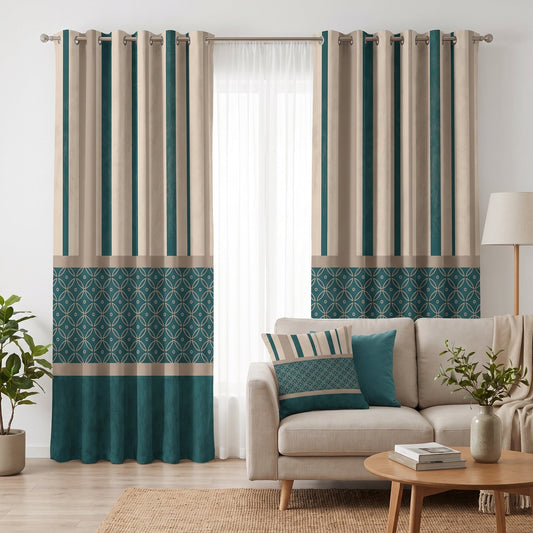 Caspian Rhythm — printed curtain pair — Karen Fabrics Modern collection