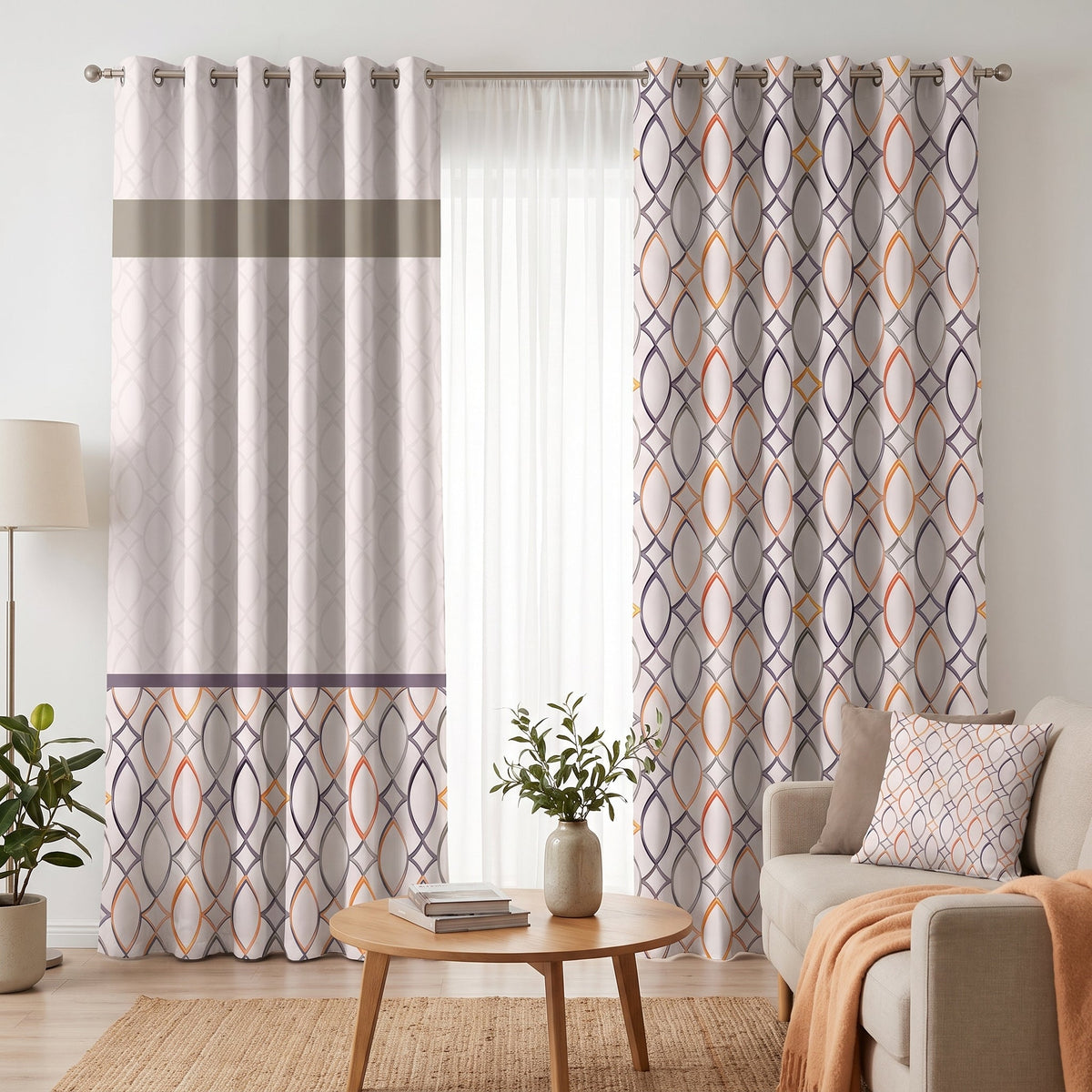 Copper Lattice — printed curtain pair — Karen Fabrics Modern collection
