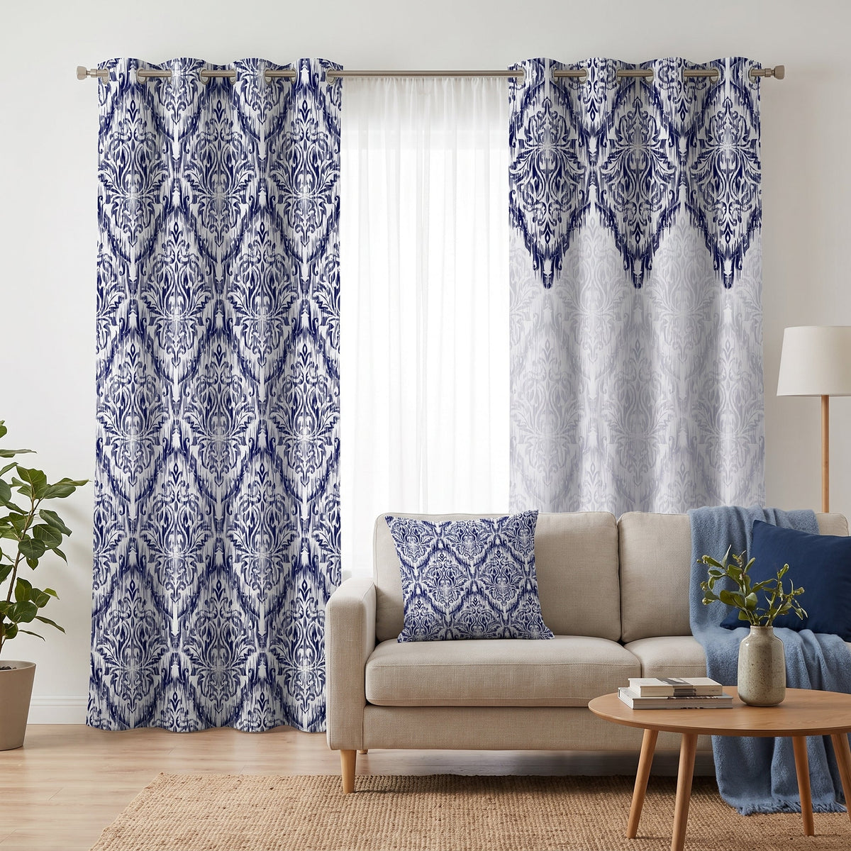Cobalt Ikat — printed curtain pair — Karen Fabrics Bohemian collection
