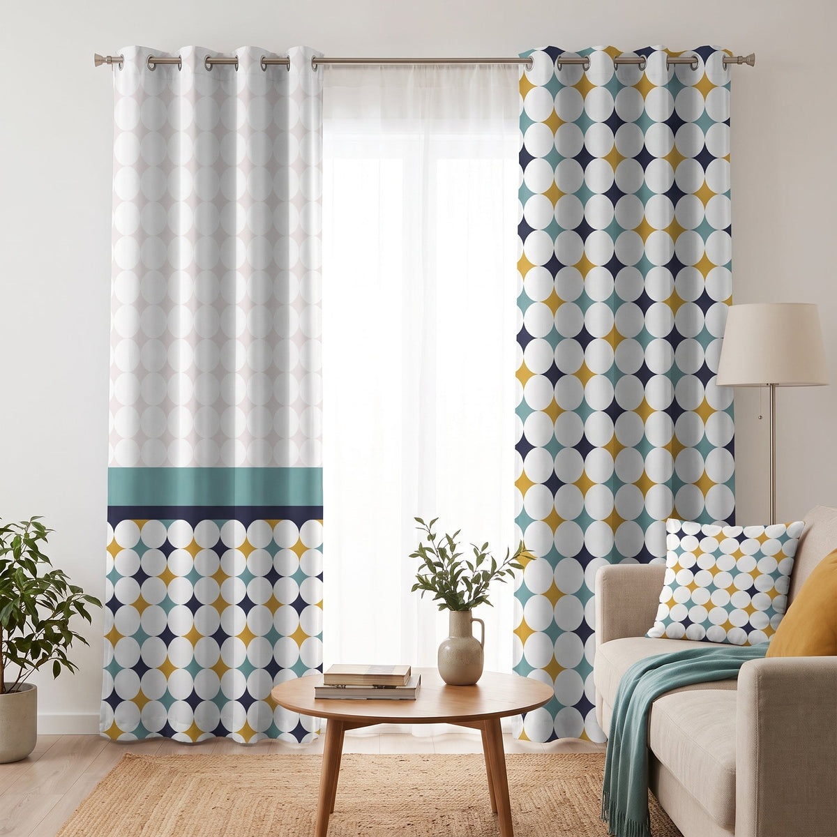 Starry Lattice — printed curtain pair — Karen Fabrics Modern collection