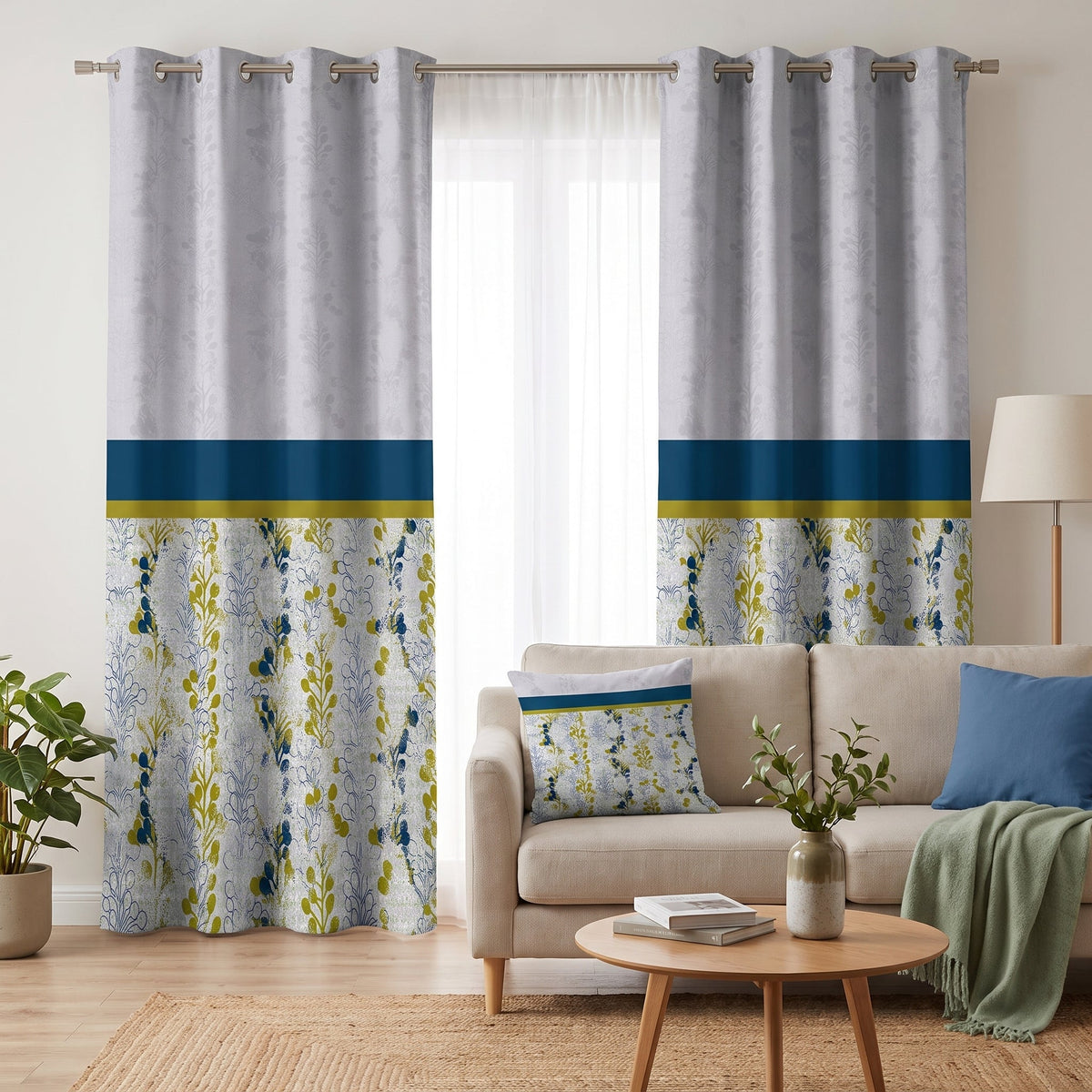 Juniper Mist — printed curtain pair — Karen Fabrics Modern collection