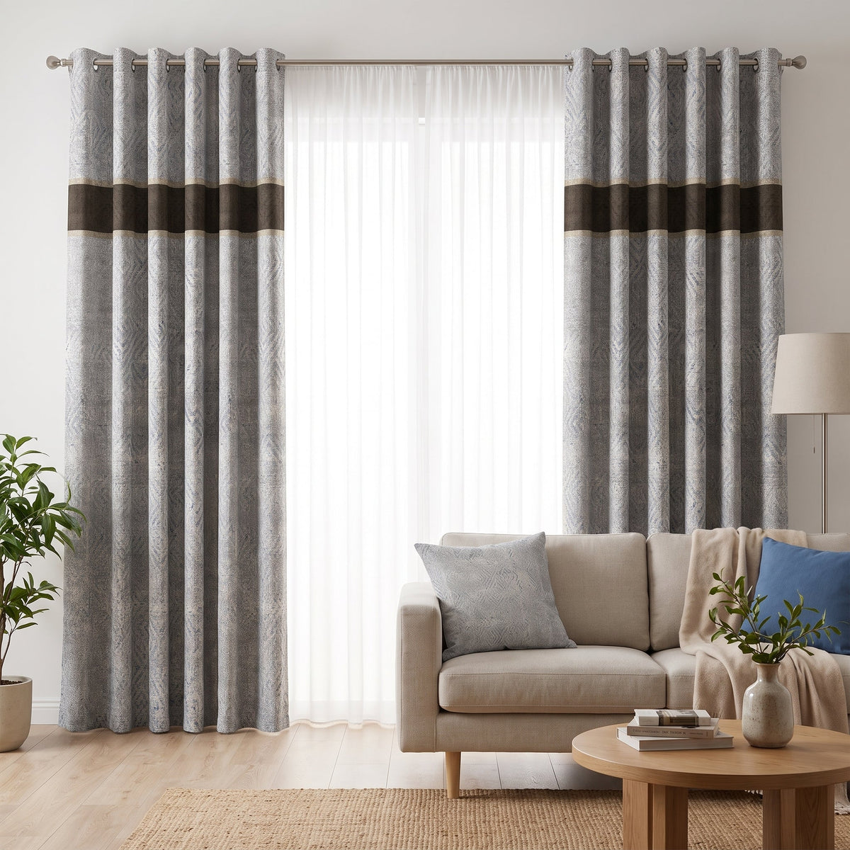 Flax & Timber — printed curtain pair — Karen Fabrics Modern collection