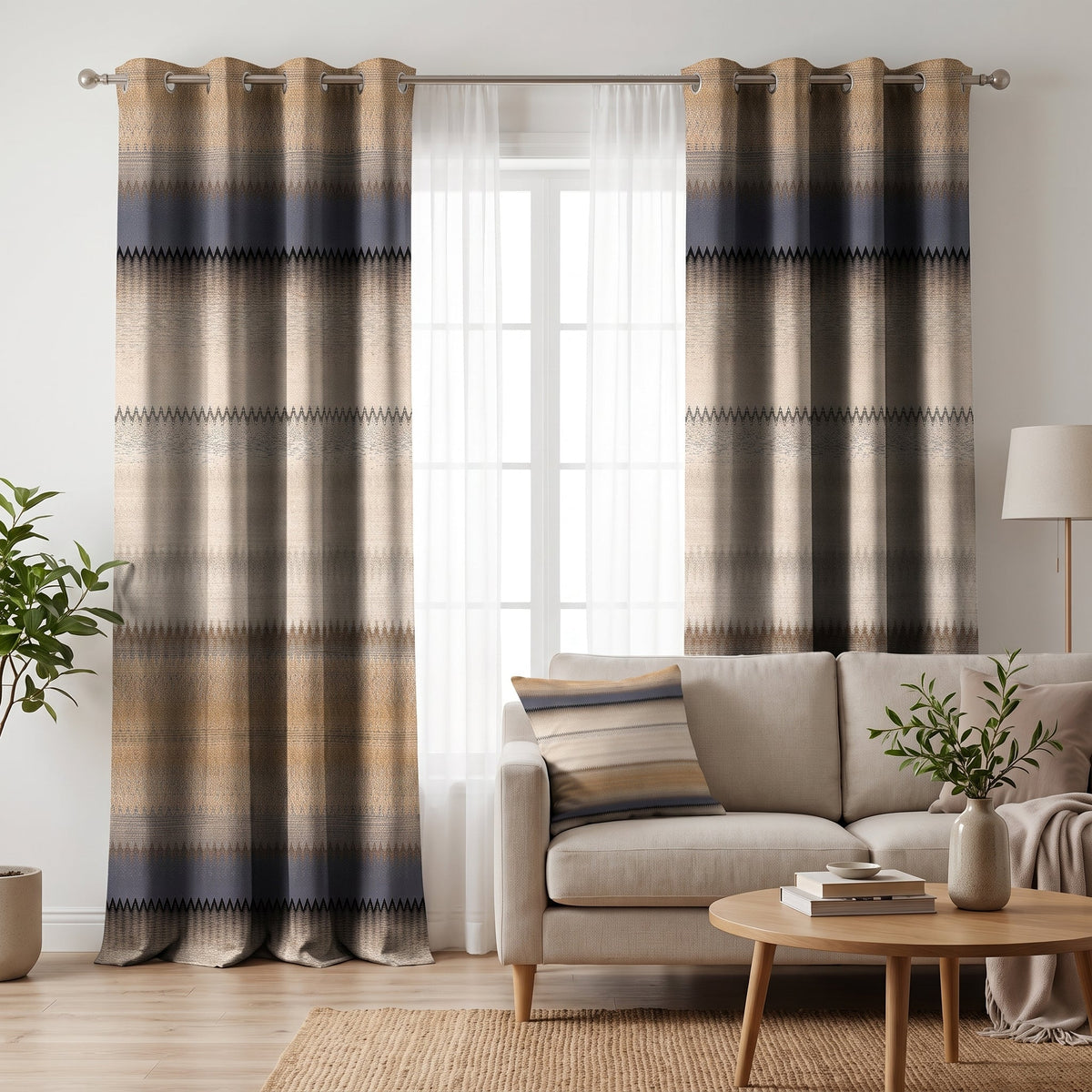 Sand & Slate — printed curtain pair — Karen Fabrics Modern collection