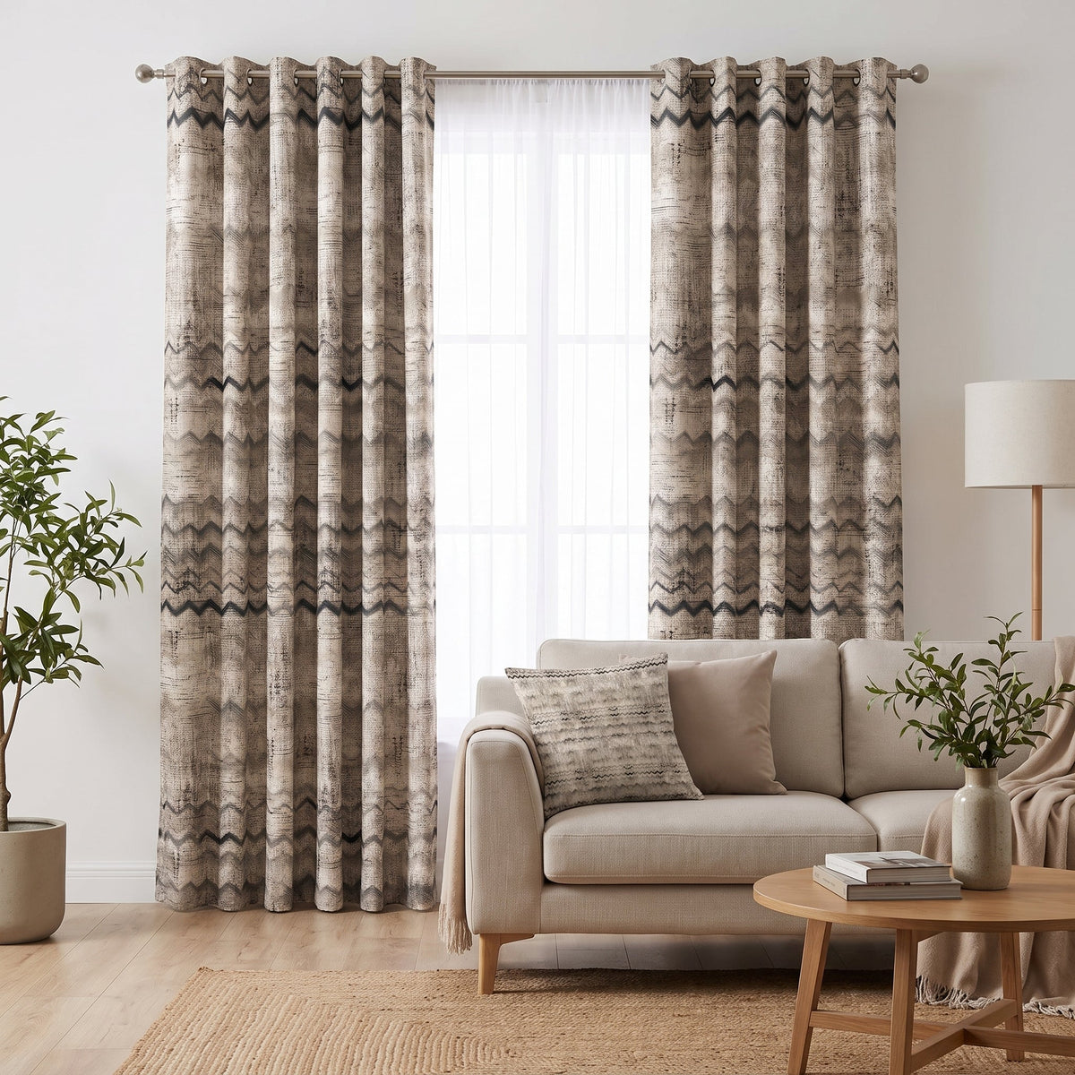 Rustic Chevron — printed curtain pair — Karen Fabrics Bohemian collection