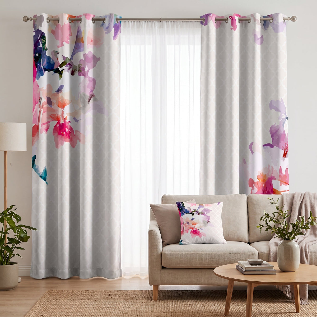 Petal Cascade — printed curtain pair — Karen Fabrics Modern collection