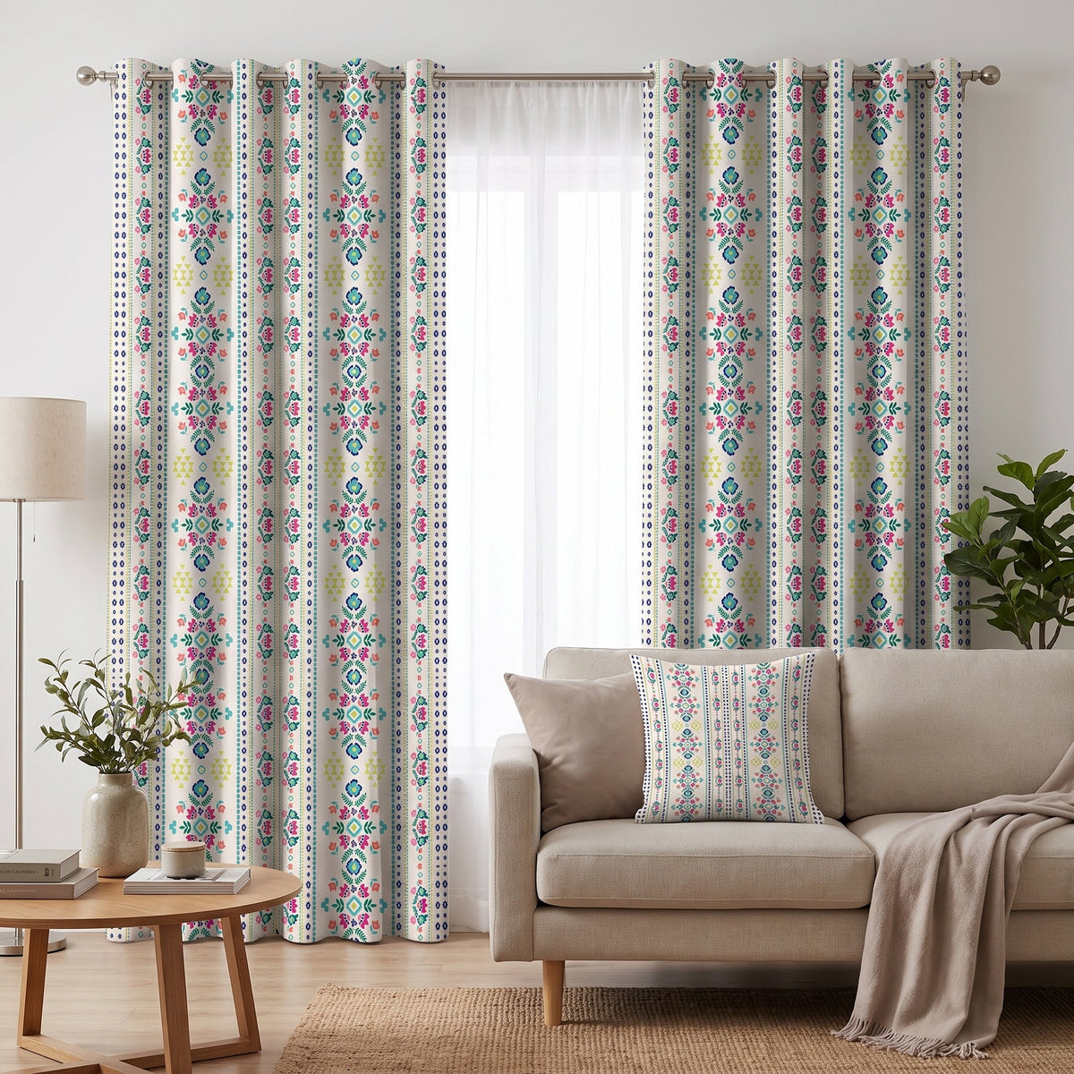 Folk Melody — printed curtain pair — Karen Fabrics Bohemian collection
