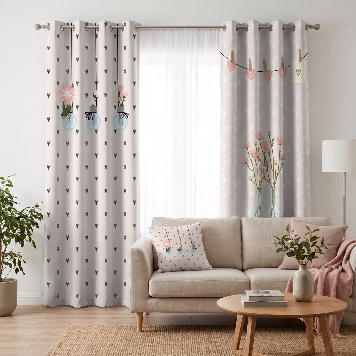 Tender Petals — printed curtain pair — Karen Fabrics