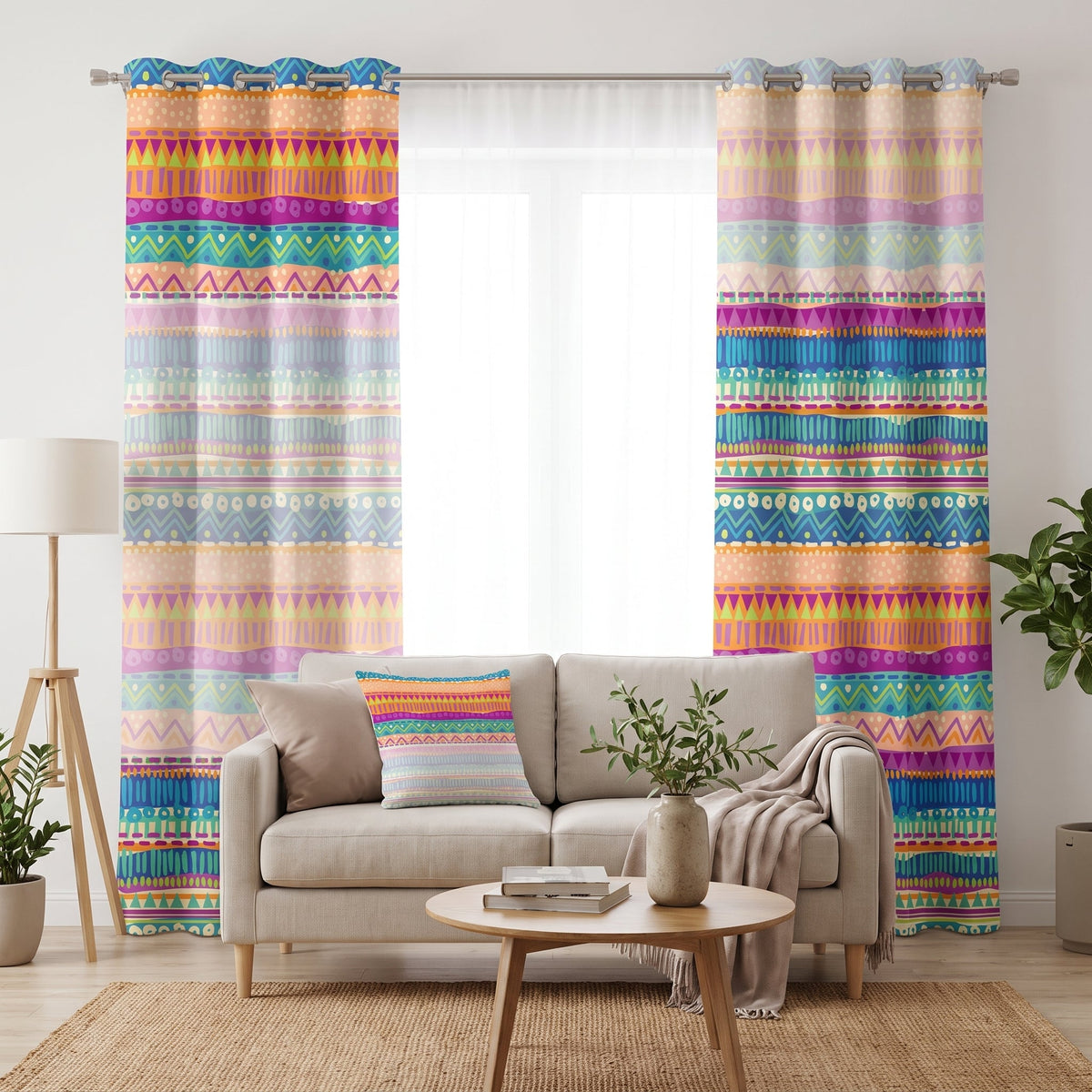 Boho Carnival — printed curtain pair — Karen Fabrics Bohemian collection