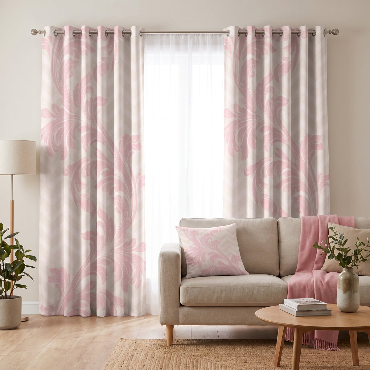 Blush Baroque — printed curtain pair — Karen Fabrics Classic collection