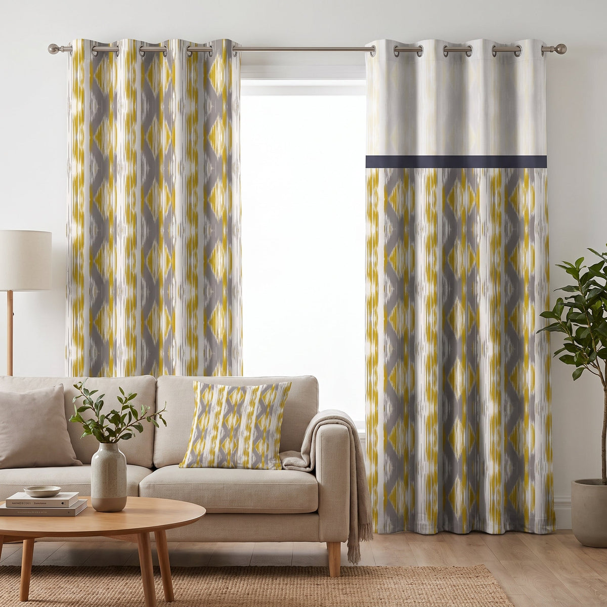 Ochre Ikat — printed curtain pair — Karen Fabrics Bohemian collection
