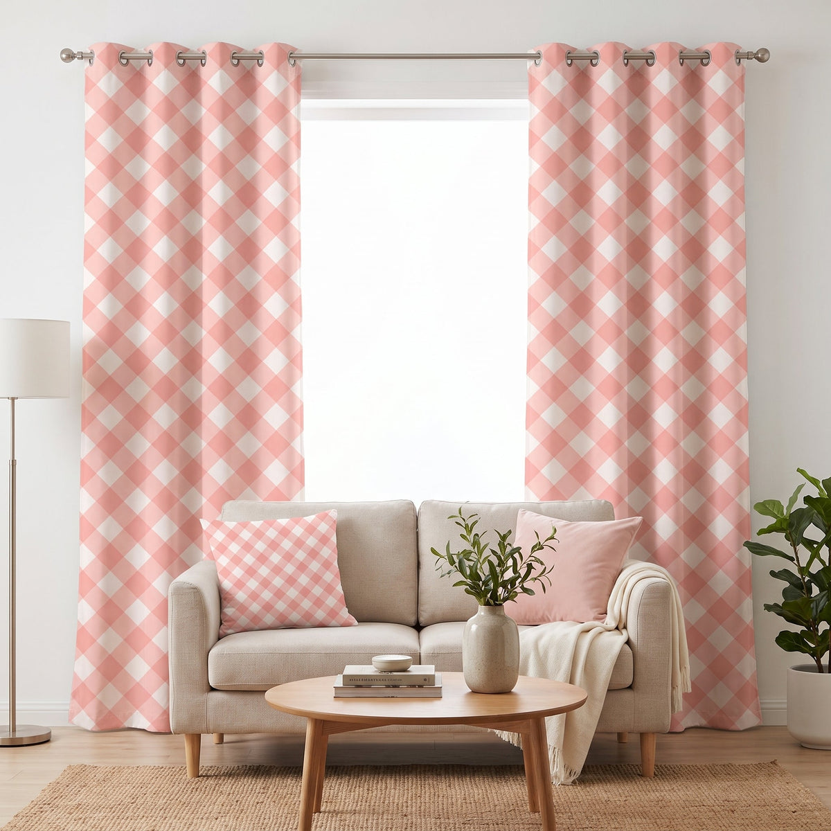 Blush Picnic — printed curtain pair — Karen Fabrics