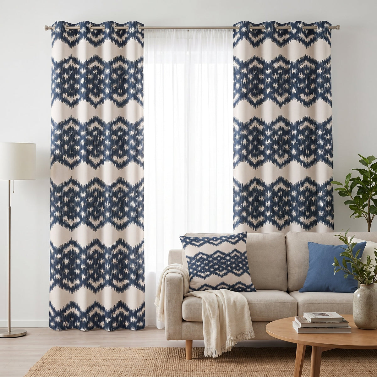 Cobalt Chevron — printed curtain pair — Karen Fabrics Bohemian collection