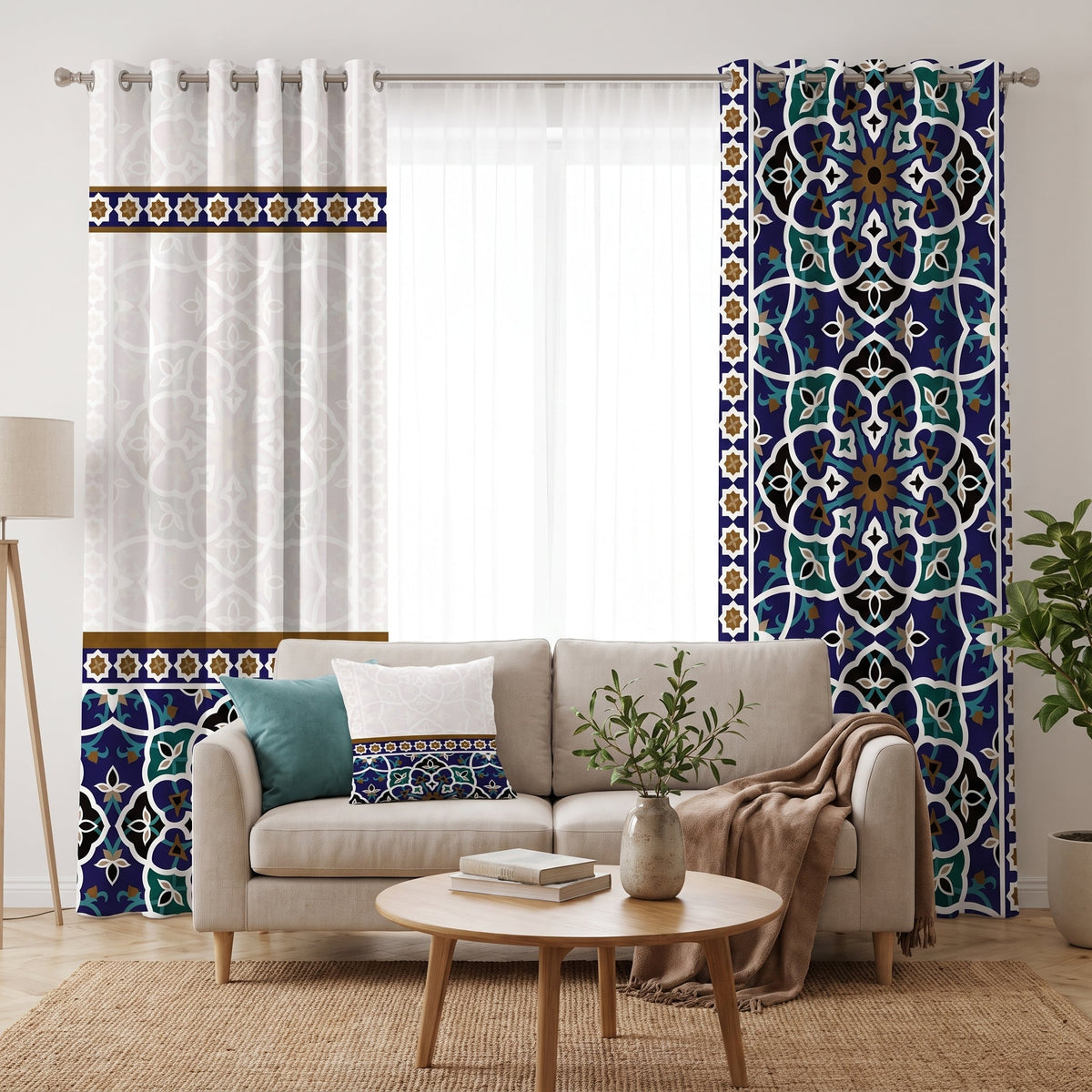 Alhambra Tile — printed curtain pair — Karen Fabrics Oriental collection