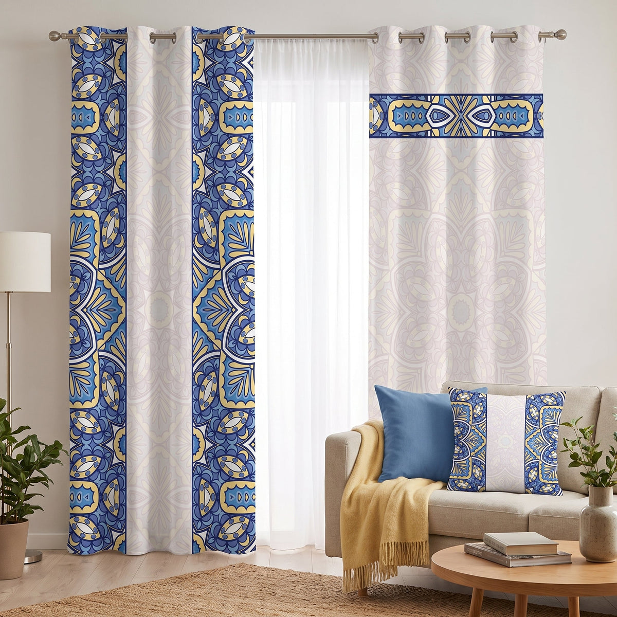 Ceramic Sun — printed curtain pair — Karen Fabrics Oriental collection