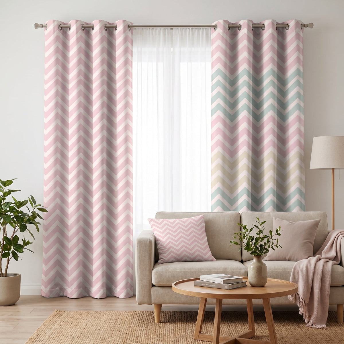 Pastel Zigzag — printed curtain pair — Karen Fabrics