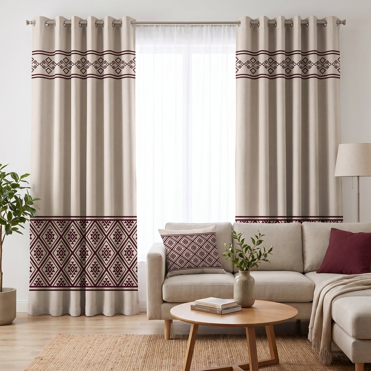 Garnet Sadu — printed curtain pair — Karen Fabrics Oriental collection