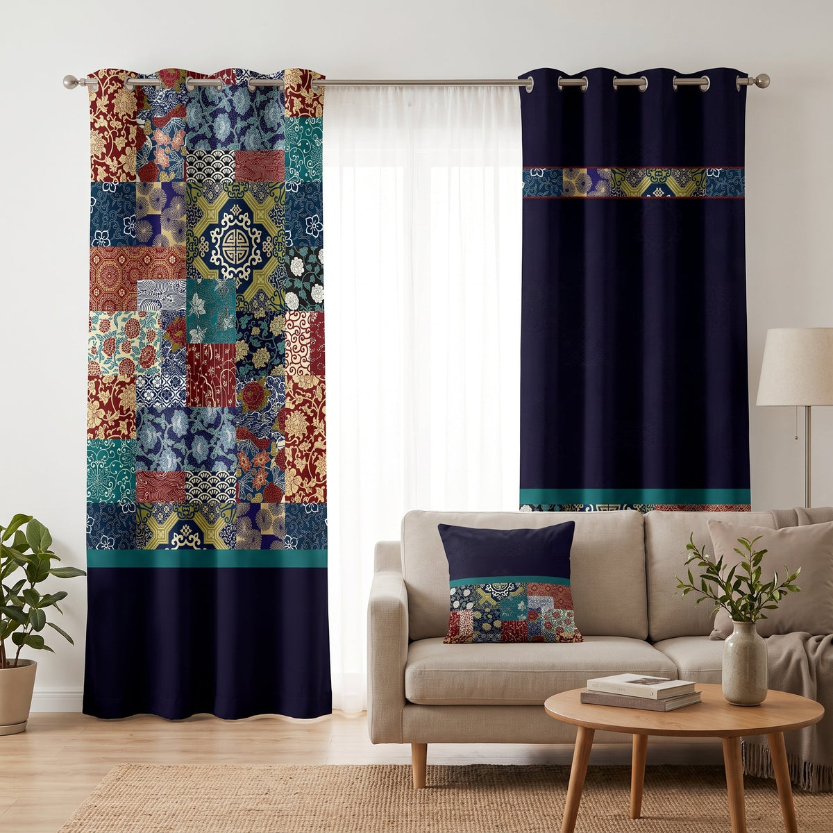 Silk Mosaic — printed curtain pair — Karen Fabrics Oriental collection
