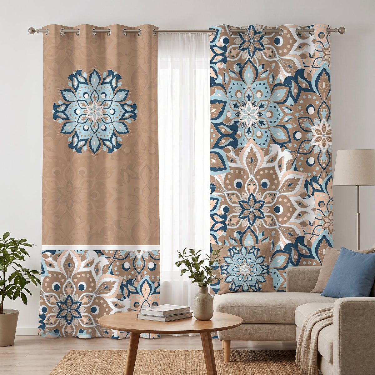 Desert Turquoise — printed curtain pair — Karen Fabrics Oriental collection