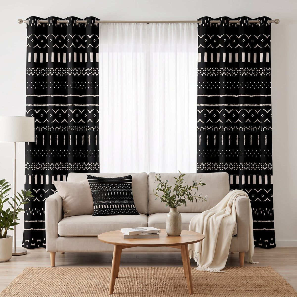 Midnight Glyphs — printed curtain pair — Karen Fabrics Bohemian collection
